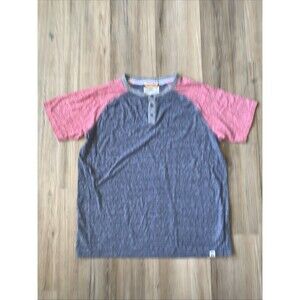 Free Planet Mens T Shirt XL Gray and Blue Button Henley MC5 EUC